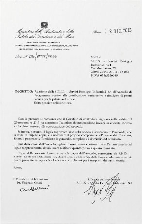 Panni tecnici per pulizie industriali - Certificato di adesione